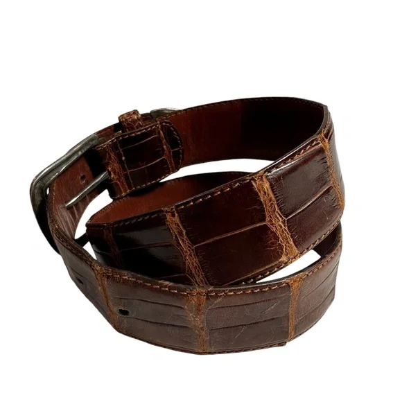 Vintage POLO RALPH LAUREN Brown American Alligator Women's Belt Unisex 28